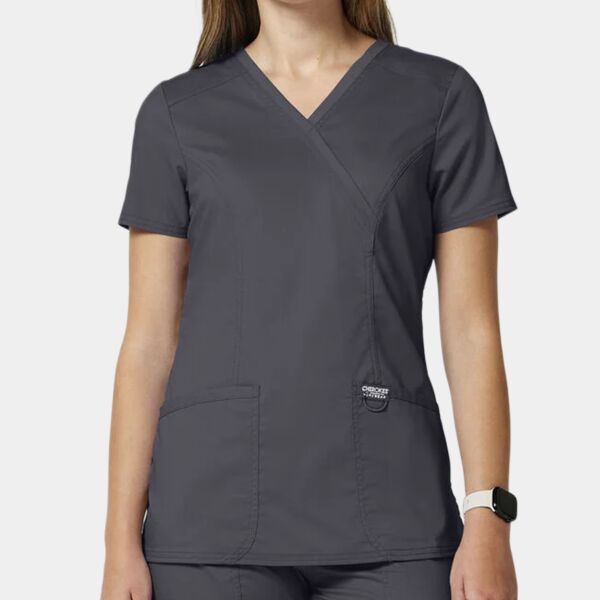 Women's Shaped 3-Pocket Mock Wrap Scrub Top Thumbnail